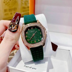 Đồng hồ nữ GU phong cách,tinh tế màu xanh lá, dây silicon chống nước chống phai màu kính saphire siêu bền tặng kèm vòng đeo tay phong thuỷ