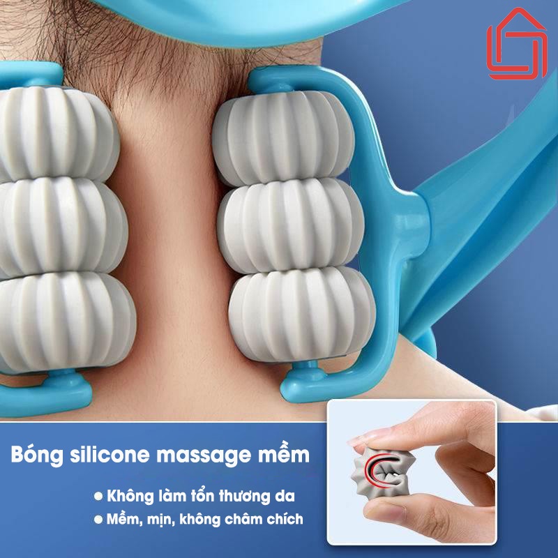 Dụng cụ massage cổ vai gáy 6 bi tròn silicon giúp giảm mỏi hiệu quả | Gậy mát xa cổ...