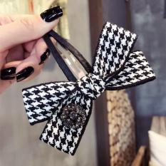 Kẹp tóc mái Hàn Quốc handmade nơ lớn phối đá sang chảnh C05.25 (Caro trắng đen)
