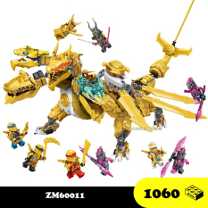 Đồ chơi Lắp ráp Rồng vàng 4 đầu nguyên tố, ZM60011 Four head dragon Ninjago, Xếp hình thông minh, Mô hình rồng