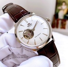 Đồng hồ Nam Orient Bambino Open Heart/Hở tim Mặt trắng,Kính cứng cong-Máy cơ tự động Automatic-Dây da cao cấp-Size 41mm