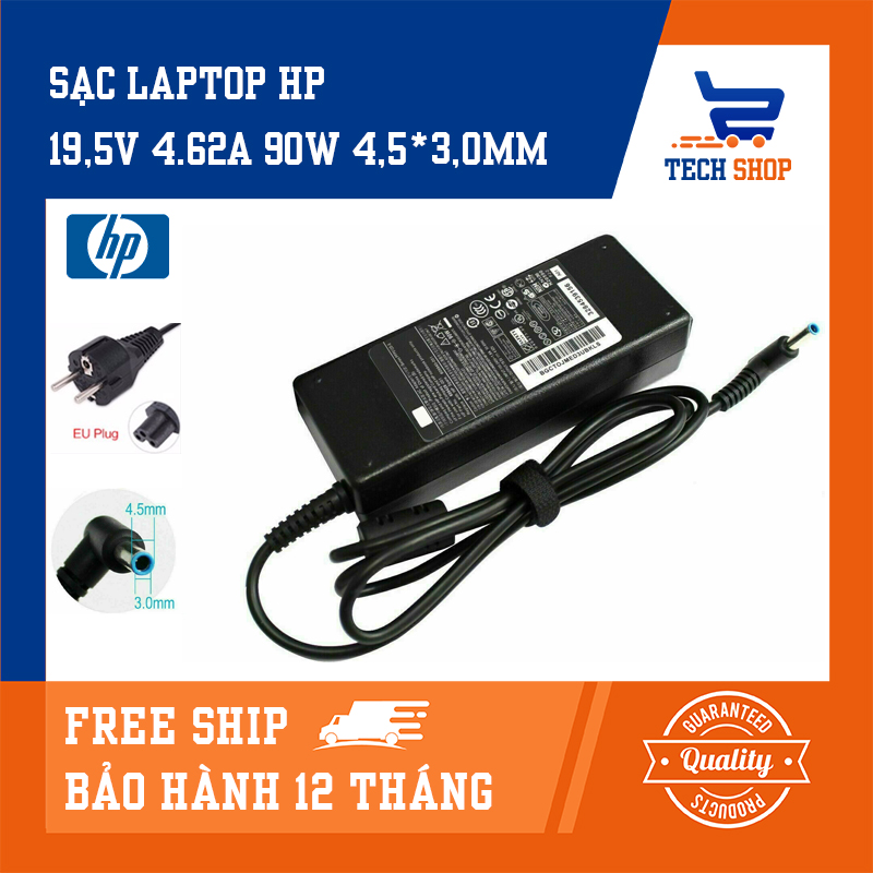[FREESHIP]Sạc laptop HP chân kim nhỏ giá rẻ TechShop công suất 19,5V 4.62A kích thuớc chân sạc 4.5*3.0mm
