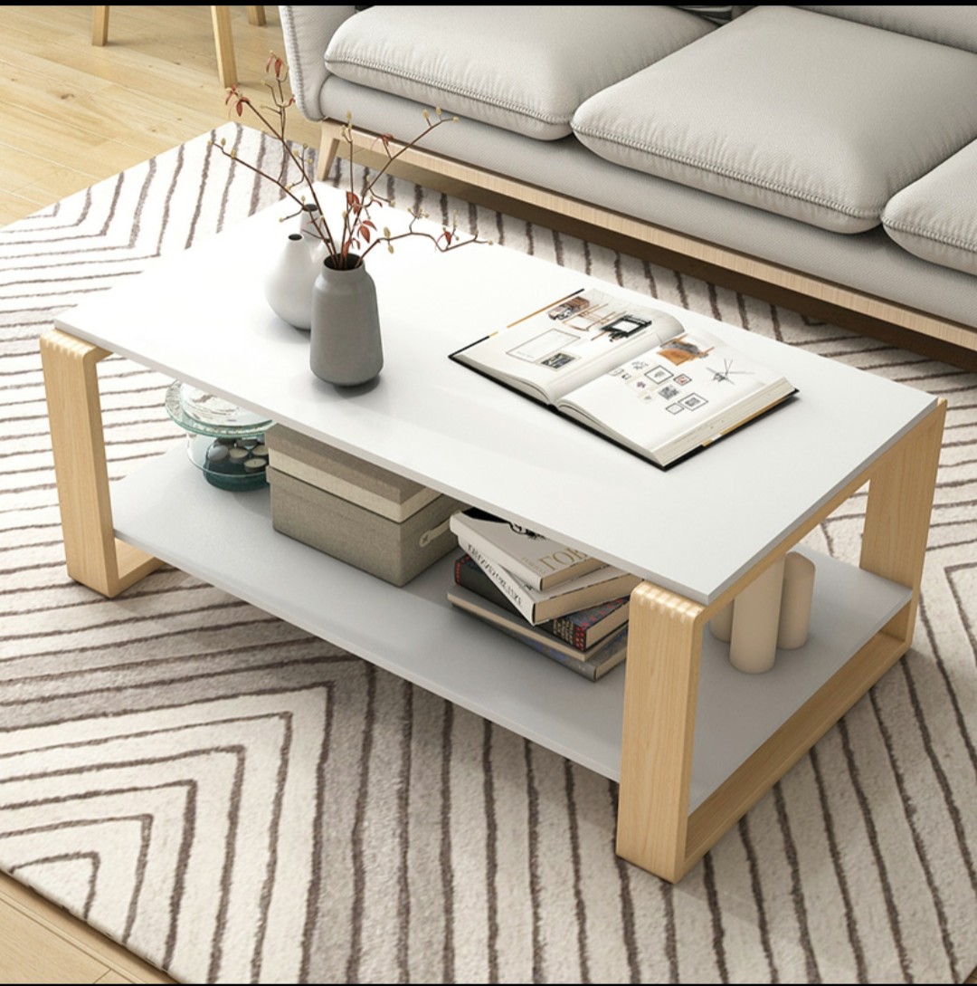 Bàn trà gỗ, bàn sofa 2 tầng, bàn cà phê decor chân gỗ tự nhiên, sang trọng phong cách hiện...