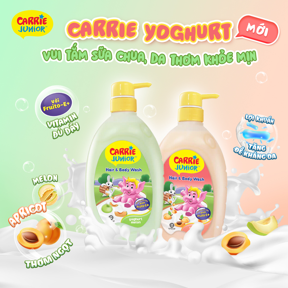 Combo 2 Chai Sữa Tắm Carrie Junior Yoghurt (700g/chai) Hương Melon + Mơ Tây + 2 Voi Bông (màu ngẫu...