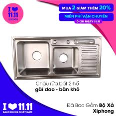 Chậu Rửa Bát INOX KOREA 92x45cm 2 Hố + 1 Gài Dao + 1 Bàn (Đã Bao Gồm Bộ Xả) (Bảo hành 12 tháng – 1 đổi 1 trong vòng 7 ngày) Bộ sản phẩm chưa có vòi rửa