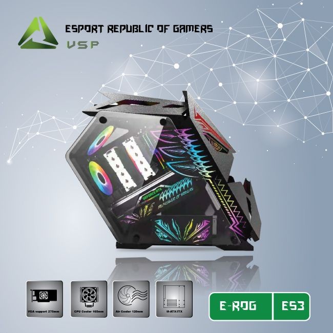 Thùng máy Case VSP ESPORT ROG ES3 Gaming (Tặng 5 Fan LED) (Đen) - Hàng  chính hãng giá rẻ ₫ | Ví So Sánh