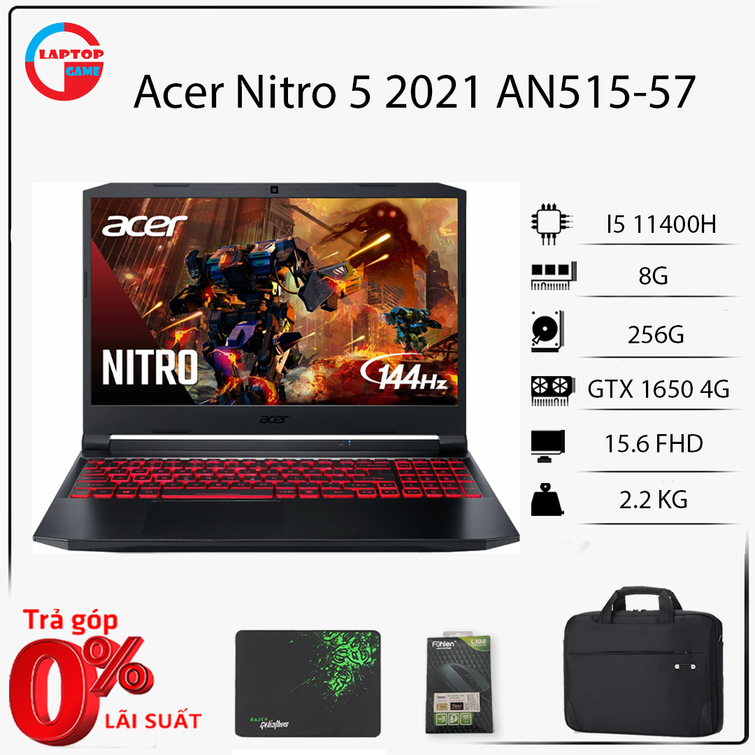 [Mới 100%] Laptop Gaming Acer Nitro 5 2021 AN515-57 (Core i5 – 11400H, 8GB, 256GB, GTX1650, 15.6” FHD IPS 144Hz)