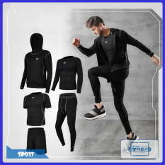 Bộ quần áo gym nam 5 in 1 T-Rex Shop SP037 – Quần áo giữ nhiệt nam có áo khoác (Men’s gym clothes, đồ tập quần áo gym, thể dục,thể hình, Fitness)