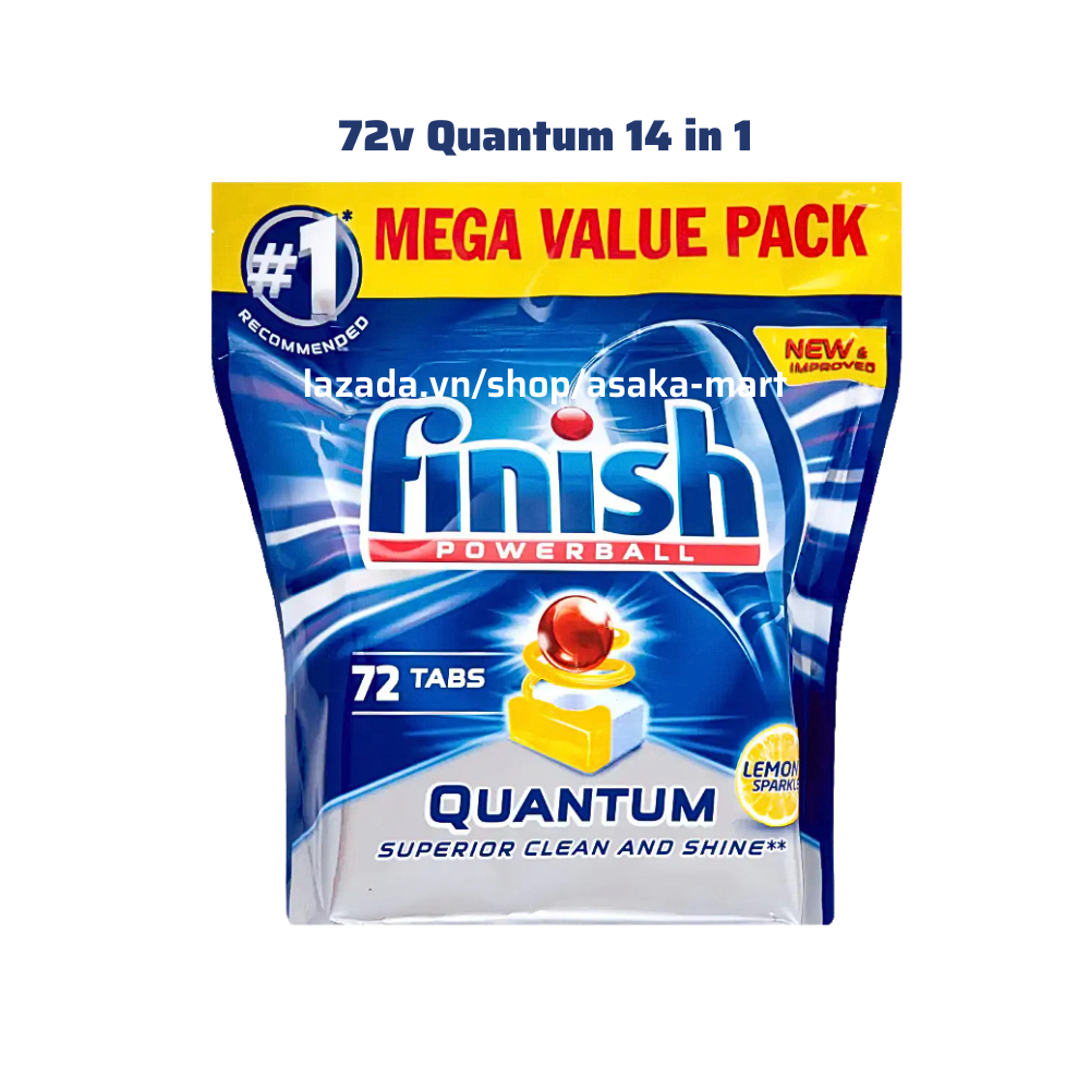 Viên rửa bát finish quantum Max 72 viên 14 in 1 nước bóng finish muối finish dùng cho máy rửa bát chén
