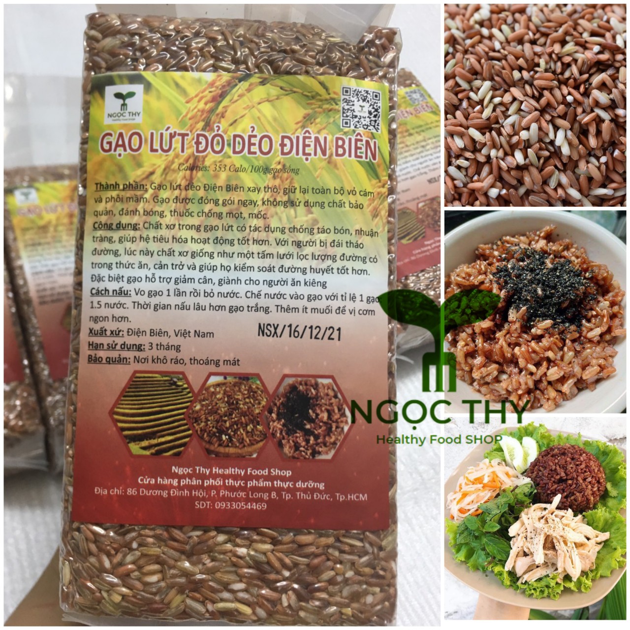 [NT Food] Gạo lứt đỏ dẻo Điện Biên gói 1kg, gạo lức dẻo nấu không cần ngâm ăn giảm cân