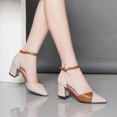 Giày cao gót 7 phân bít mũi nối 2 màu LT