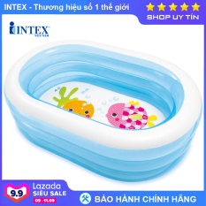 Bể bơi phao mini cho bé hình Oval INTEX 57482, hồ bơi trẻ em bơm hơi có 3 tầng, hút xả hơi tiện dụng, màu xanh trong suốt mát mẻ – Chính hãng INTEX, Bảo hành 12 tháng