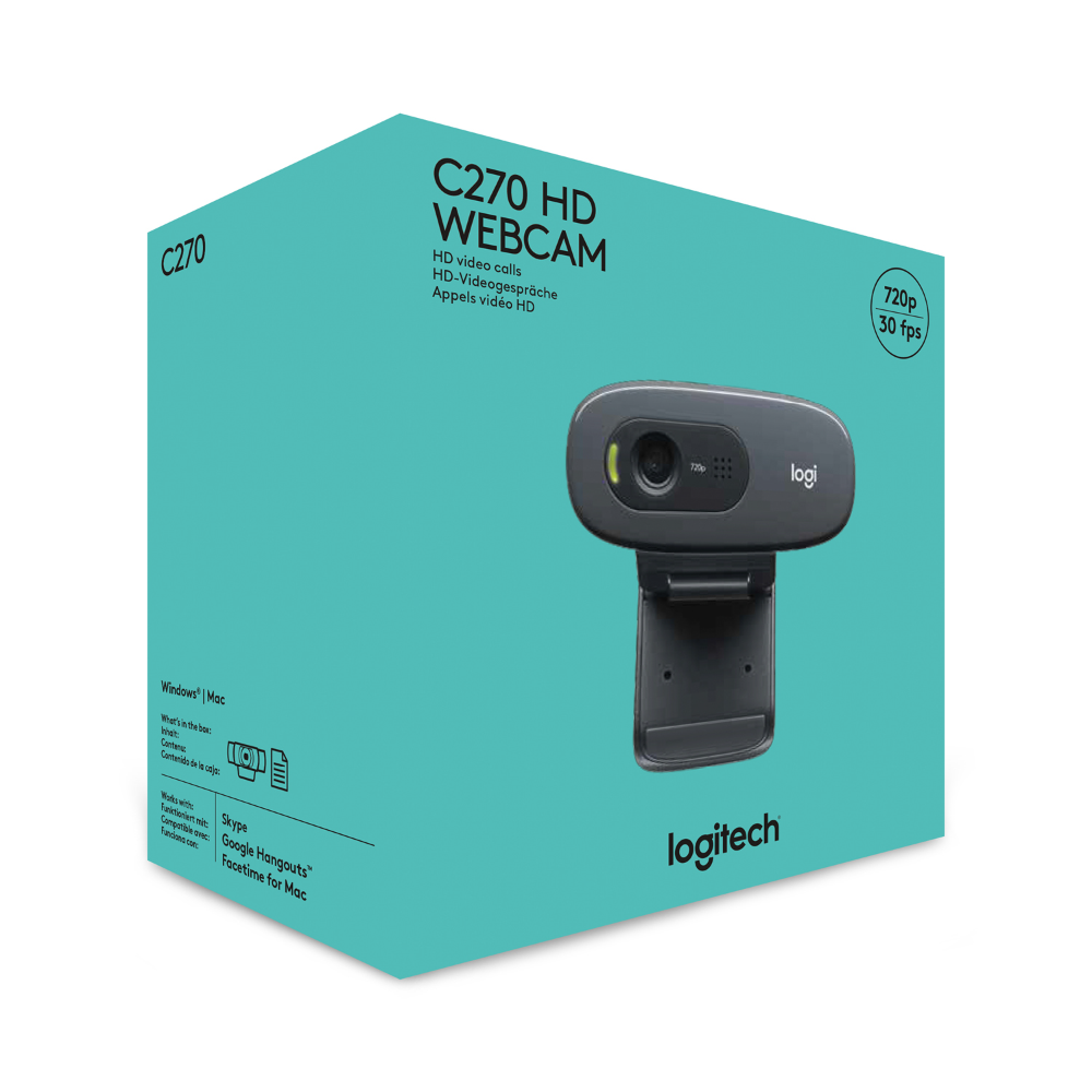 Webcam Logitech C270 720p HD - Góc cam 55 độ, micro giảm ồn, tự động chỉnh sáng cho Video Call,...