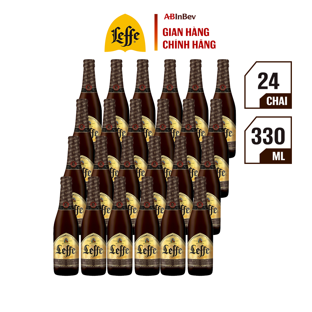 Thùng 24 chai bia Leffe Brune (Leffe Nâu) (330ml/chai) - Vị Caramel Đắng Nồng Caramel Nhập Khẩu Từ Bỉ