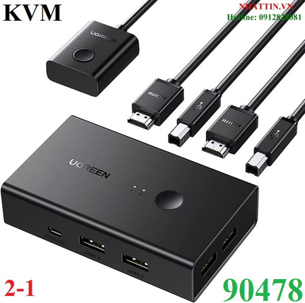 Bộ gộp HDMI 2 vào 1 ra màu đen hỗ trợ KVM Ugreen 90478 cao cấp