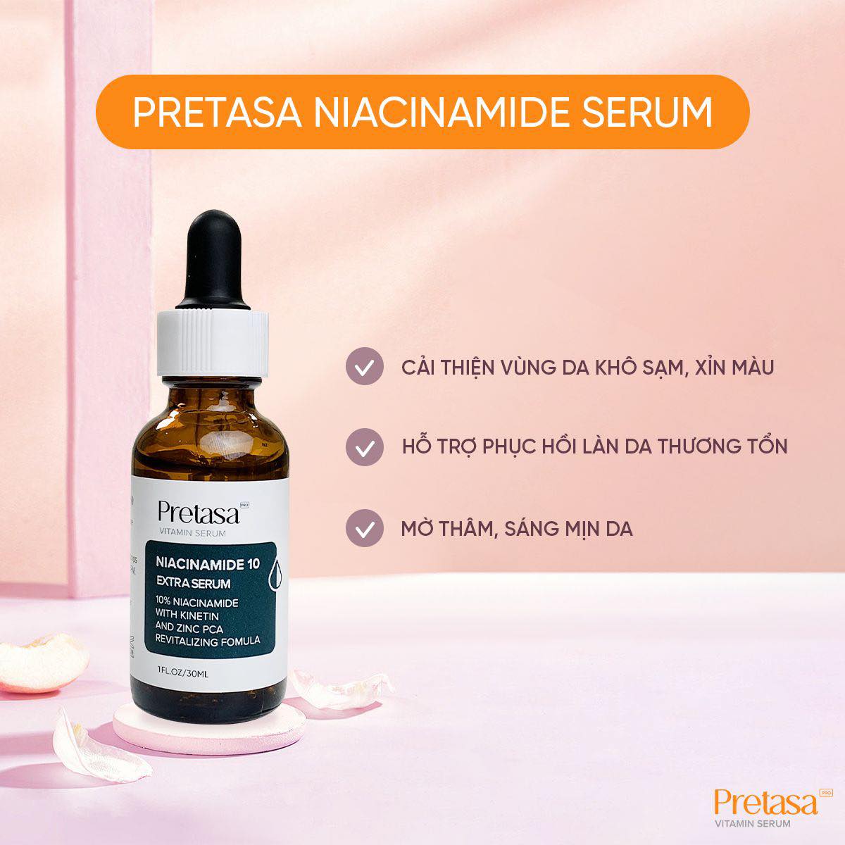 Serum Pretasa Niacinamide 10% Extra Giúp Sáng Da, Mờ Thâm, Chống Lão Hóa - 30ml