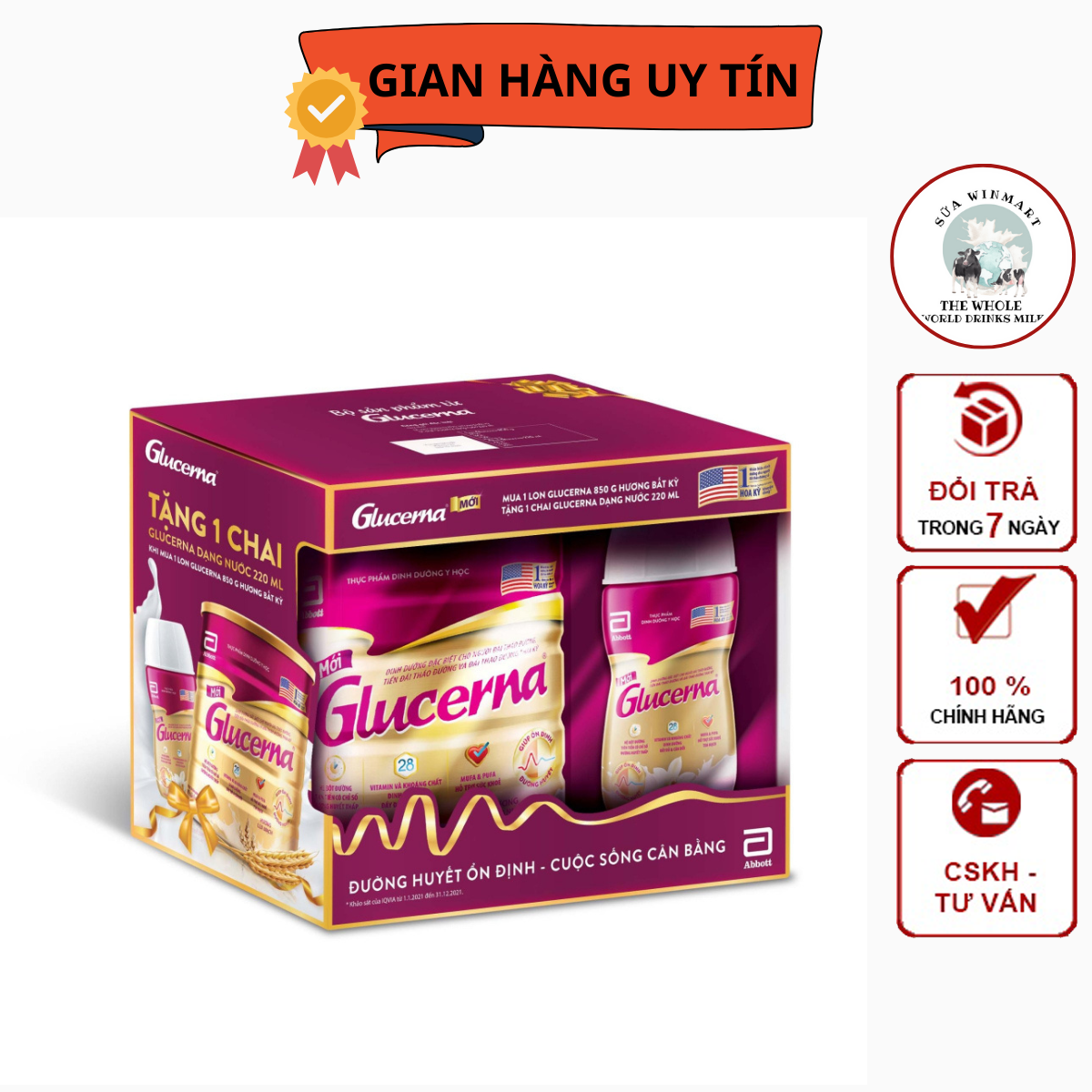 Tặng 01 chai sữa nước Glucerna Vani 220ml – Sữa bột dành cho người bị tiểu đường Glucerna Abbott 850g