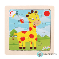 Đồ chơi xếp hình cho bé, Tranh ghép gỗ 9 mảnh size nhỏ 11x11cm cho bé tư duy, phát triển trí tuệ Space Kids