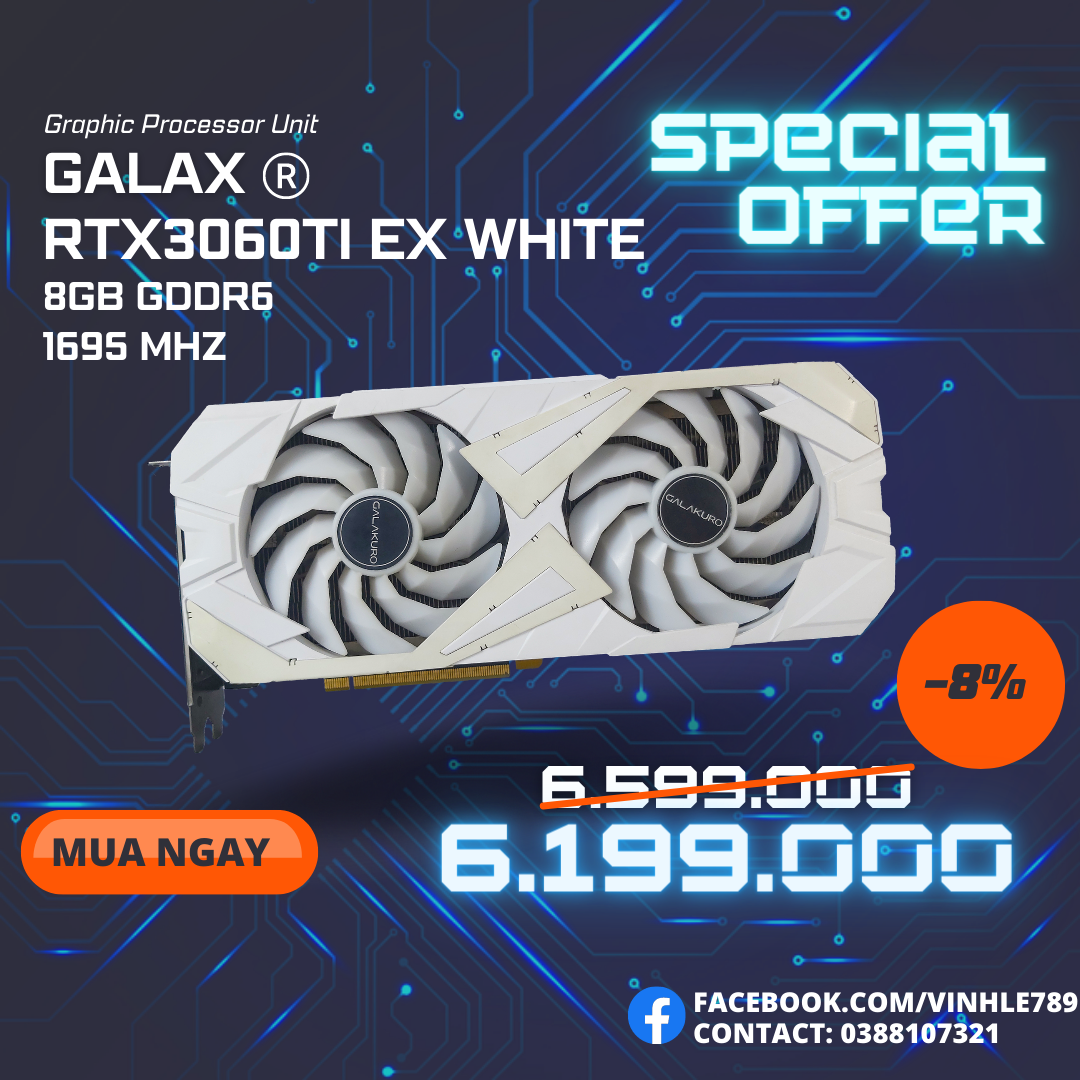 Card màn hình Galax GeForce RTX 3060 Ti EX White (1-Click OC)