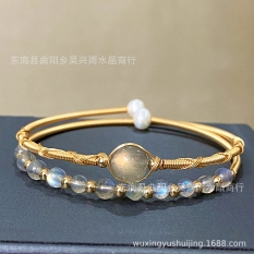 14 k gold plated natural lime stone moonlight long winding pearl strawberry hand string bracelet with crystal jade bracelet