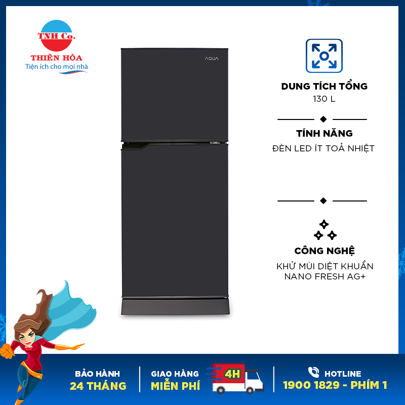 [Điện máy Thiên Hoà]Tủ lạnh Aqua 130 lít AQR-T150FA(BS)