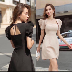 [Có video shop tự quay] Đầm dự tiệc tay bồng lưng cột nơ thiết kế hot trend Hàn Quốc, có size to cho người dưới 70kg