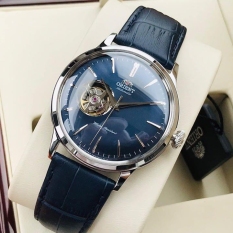 Đồng hồ Nam Orient Bambino Open Heart/Hở tim RA-AG0005L10B Automatic Mặt xanh,Kính cứng cong-Máy cơ tự động-Dây da xanh cao cấp-Size 40mm