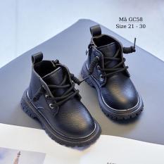 Boot bé gái bé trai cổ cao da đen cao cấp cho trẻ em 1 đến 5 tuổi kiểu dáng khóa kéo thời trang phong cách Hàn Quốc GC58