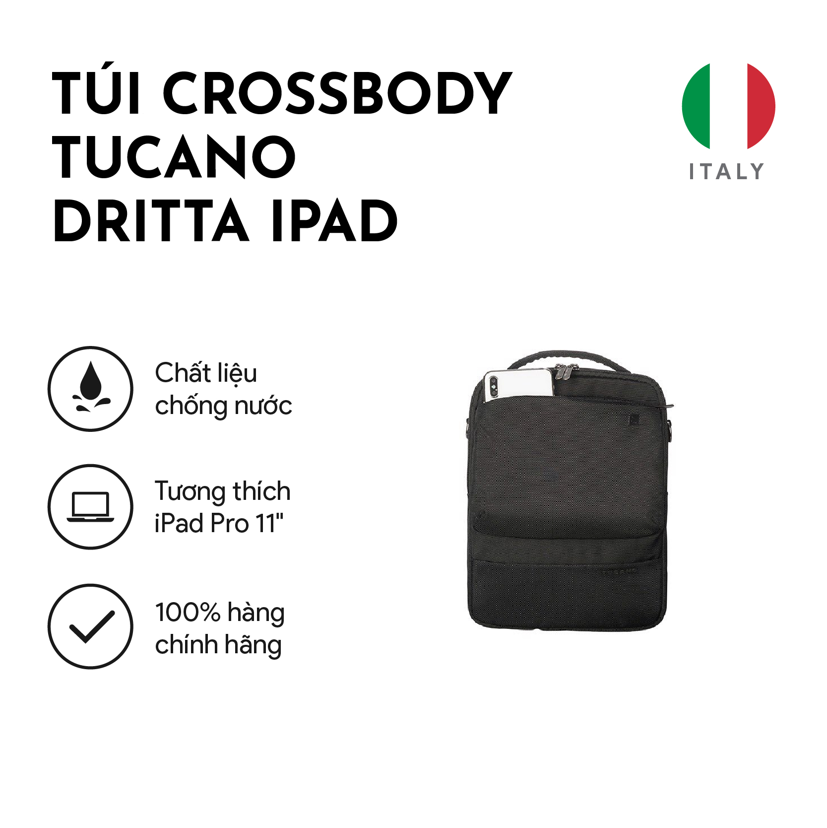 Túi đeo chéo Crossbody Tucano Dritta iPad cao cấp đựng vừa máy tính bảng 11 inch