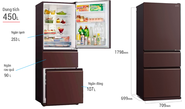 [HCM][Trả góp 0%]Tủ lạnh Mitsubishi Inverter MR-CGX56EP-GBR-V 450 lít - Tiện ích: Cửa mặt gương dễ vệ sinh công nghệ...