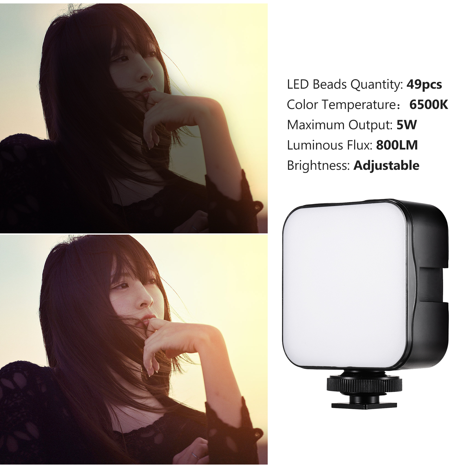 Andoer Đèn LED Video Mini Đèn Bổ Sung Nhiếp Ảnh 5W Có Thể Điều Chỉnh Độ Sáng 6500K Với Bộ...