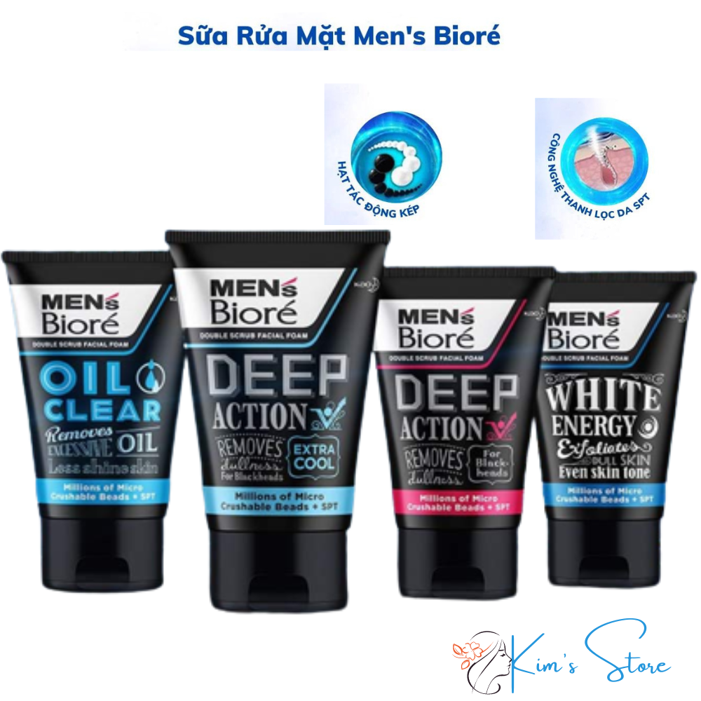 Chai sữa rửa mặt BIORE Men Double Scrub Facial Foam Deep Action srm BIOREMen 100g – Kim Beauty Shop