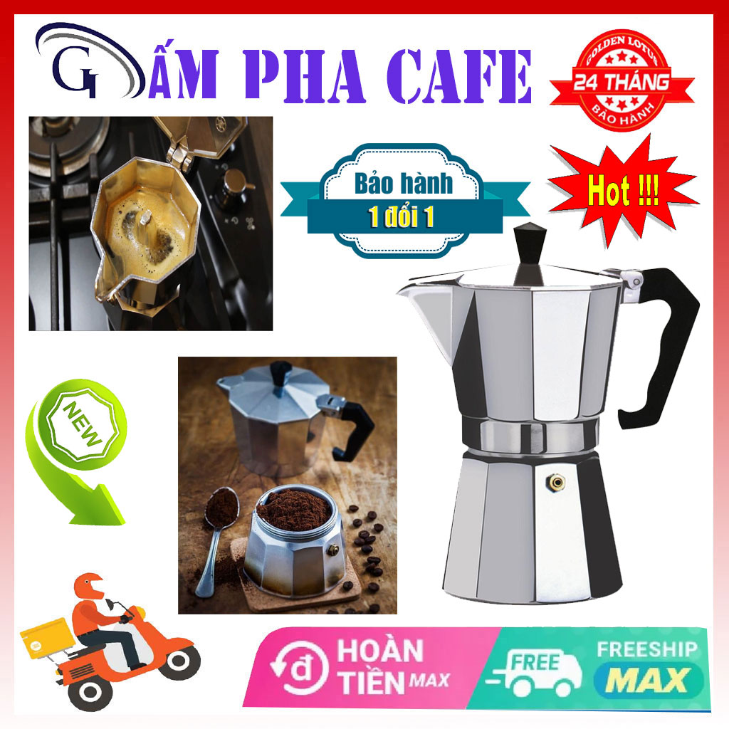 Bình pha cà phê Moka Pot 6 tách 300ml bằng Nhôm cao cấp GIÁ RẺ, máy pha cà phê (cafe),...