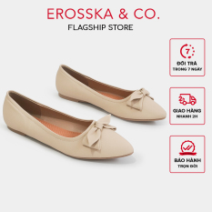 Erosska – Giày búp bê nữ đế bệt mũi nhọn đính nơ xinh xắn màu kem – EF016 – [Form nhỏ tăng 1 size]