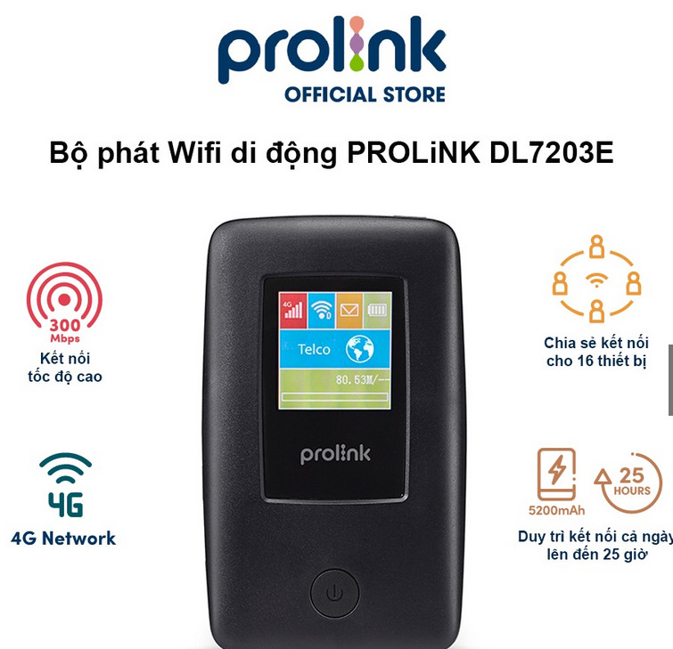 Bộ phát Wifi di động PROLiNK DL7203E dùng SIM 4G LTE 150Mbps