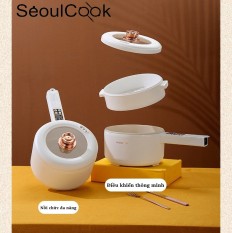Chính hãng – Nồi điện mini thông minh đa năng hàng nội địa, chống dính men sứ ceramic Hàn Quốc cao cấp kèm xửng hấp, dùng nấu lẩu, soup, cơm, cháo, chiên, xào,…