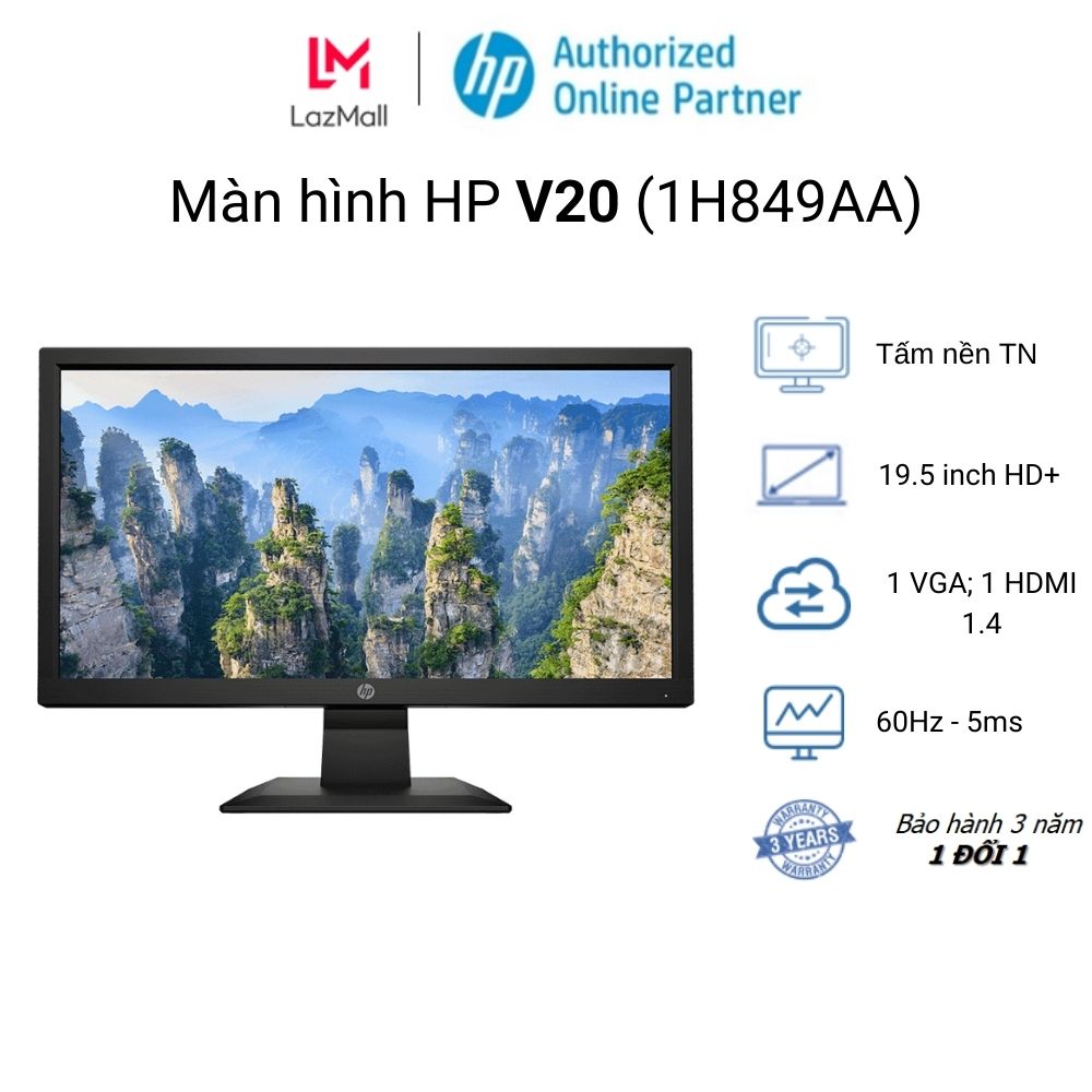Màn hình HP V20 1H849AA 19.5 inch HD+ TN / VGA + HDMI / 60Hz/ 5ms - Bảo hành 36...