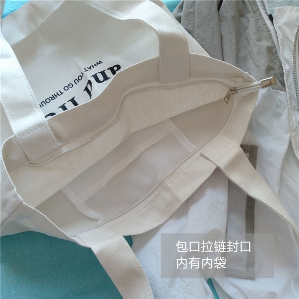 Túi tote túi vải canvas phong cách Hàn quốc, có khóa miệng ngăn phụ bên trong thời trang ulzzang-TALI STORE