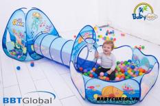 Nhà bóng chui ống 3 khoang đại dương xanh BBT Global 1384 – tặng 50 bóng BBT Global nhựa nguyên sinh an toàn cho bé