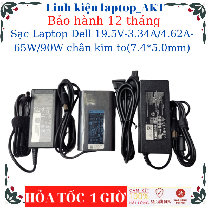 Sạc Laptop Dell 19.5V-3.34A/4.62A-65W/90W chân kim to(7.4*5.0mm)