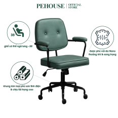 Ghế văn phòng cao cấp PeHouse phong cách tân cổ điển, vải da nano chống nước, thoáng khí, màu da tự nhiên, đệm dày êm ái, ngả 35 độ, điều chỉnh được độ cao, lắp đặt dễ dàng – PH2238