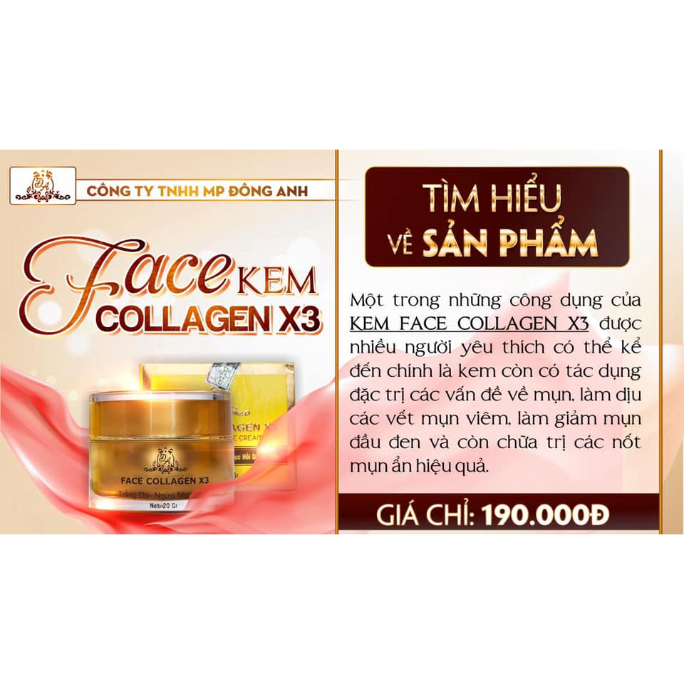 Kem face collagen X3 Đông Anh 20gram - Kem trị nám, tàn nhang, thâm sạm, mụn, làm trắng da sau...