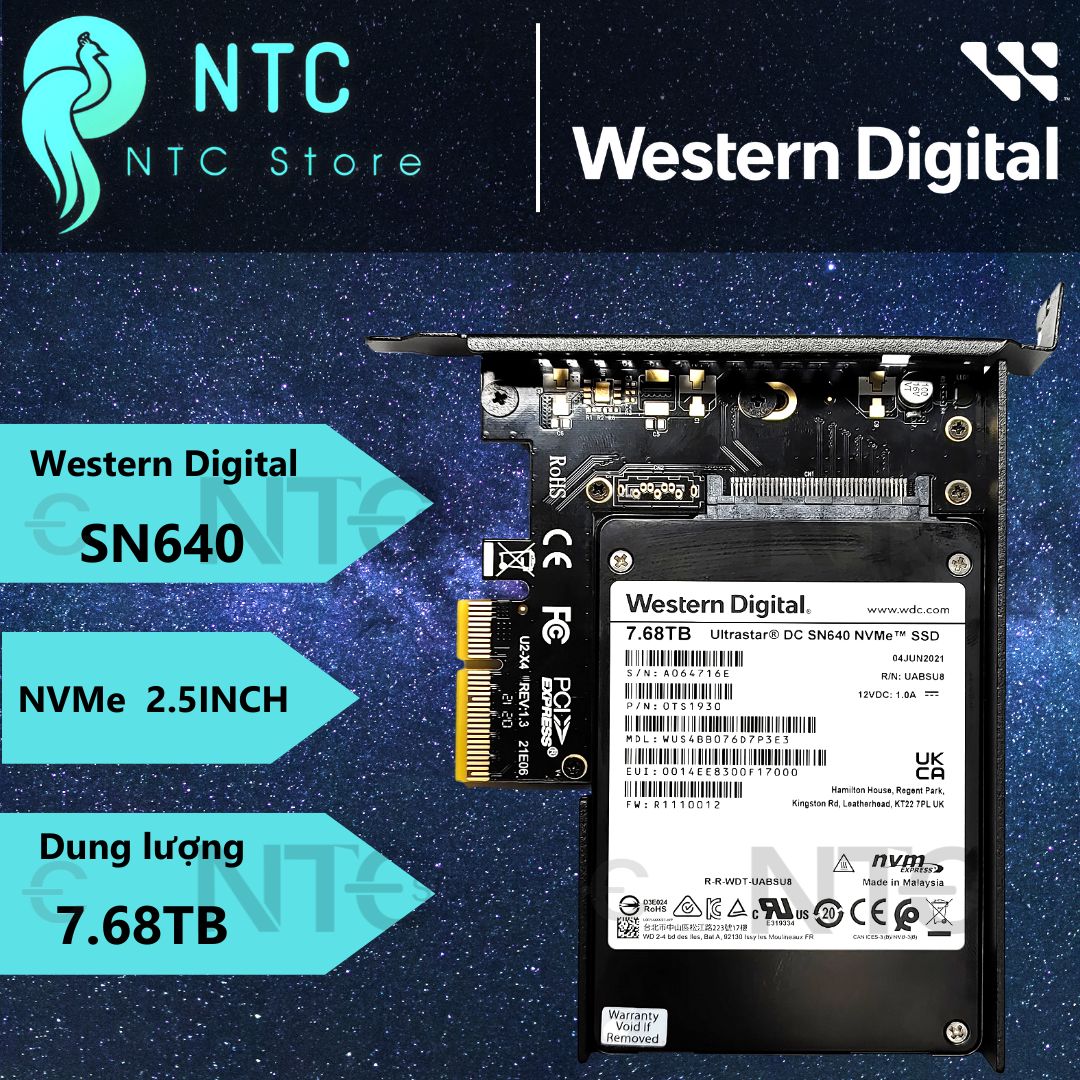 [KÈM CARD PCIe X4] Ổ Cứng SSD Enterprise Ultrastar DC SN640 7.68TB 2.5 inch U2 PCIe Gen 3.1 1×4