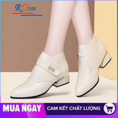 Giày boot nữ cổ thấp 4cm hàng hiệu rosata hai màu đen kem ro308