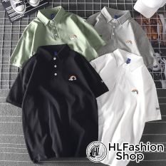 Áo polo thun cổ trụ thêu hình thêu cầu vồng cực đẹp, áo thun size có cổ HLFashion