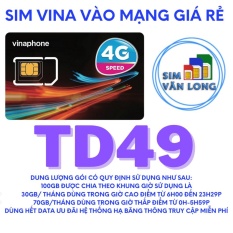Sim 4G Vinaphone trọn gói 12 tháng – td49 khách hàng có 100gb/tháng dùng thoài mãi