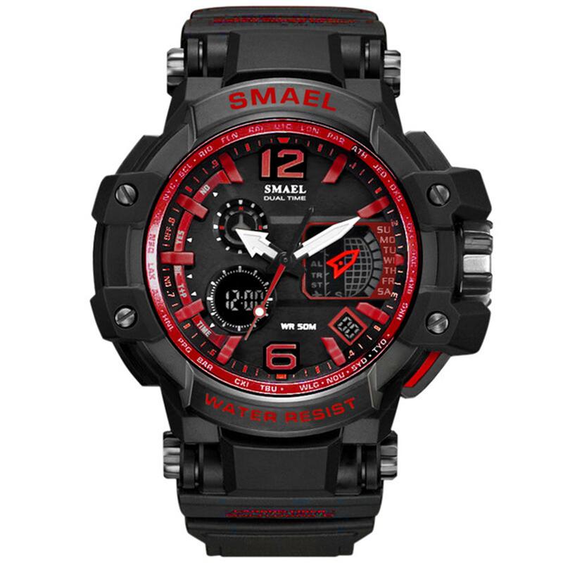 SMAEL Mens Watches Fashion Sport Men LED Digital Dual Display Electronic Watch Men Military 50M Waterproof Multifunction Clock 1509