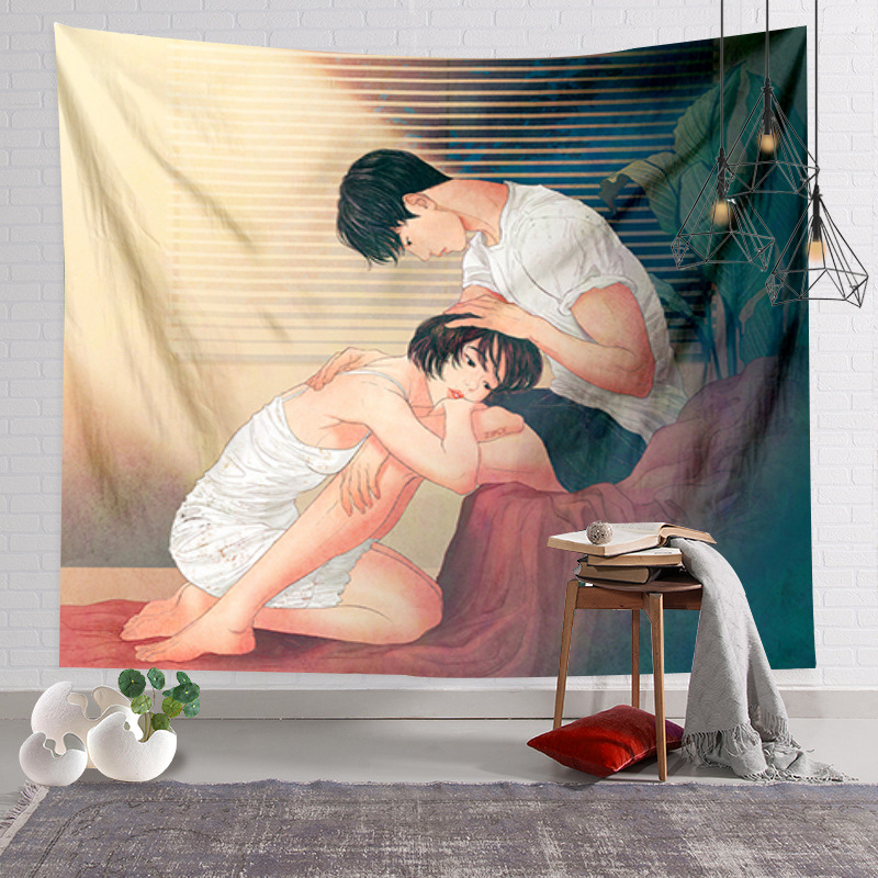 Thảm treo tường mẫu họa tiết 2 người yêu lãng mạn, vải trang trí decor thảm treo tường phòng ngủ...