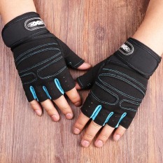Bộ 2 găng tay tập gym có dây cuốn bảo vệ cổ tay Màu Đen Xanh