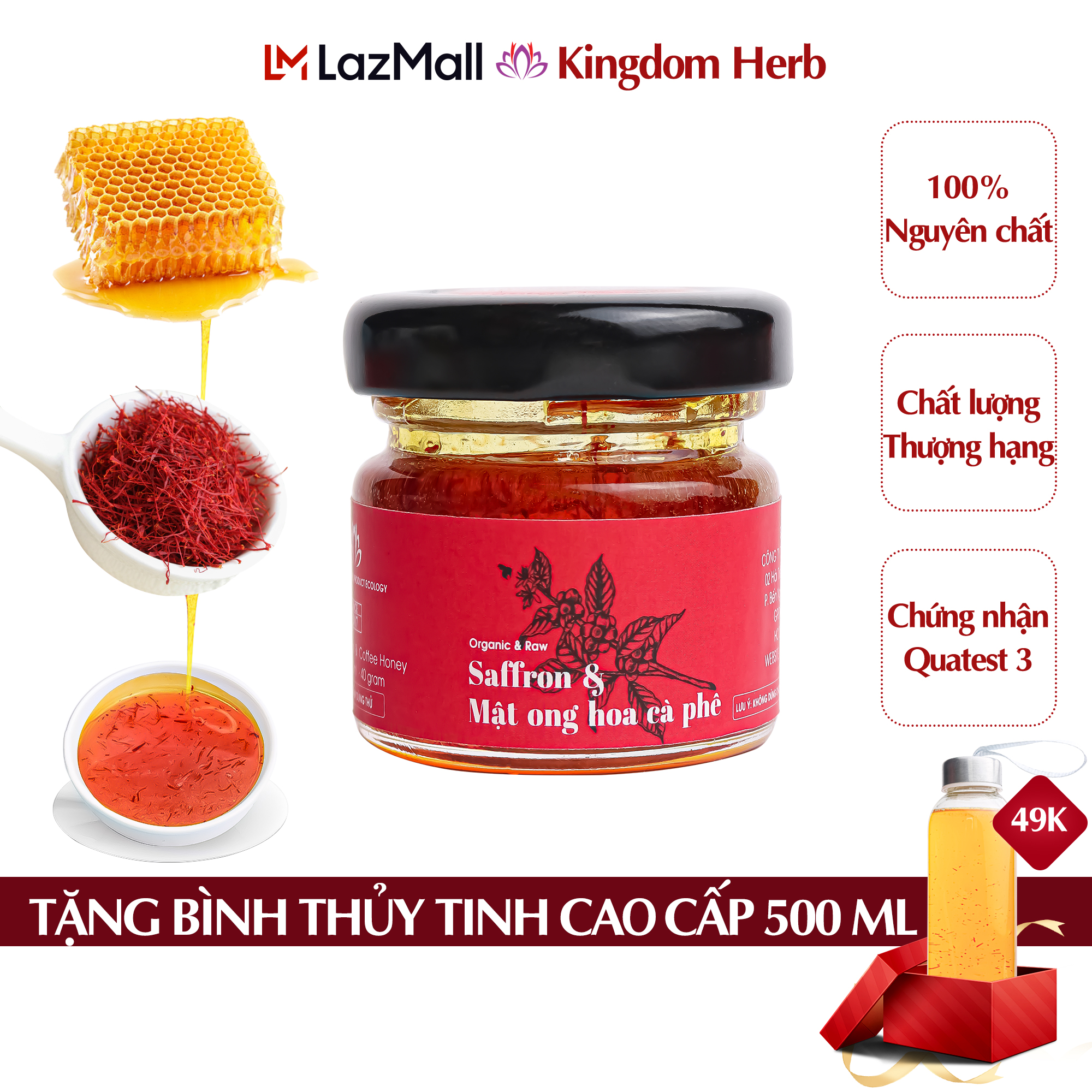 Saffron ngâm mật ong Kingdom Herb chính hãng hộp mẫu thử 40g, nhụy hoa nghệ tây mật ong thượng hạng...